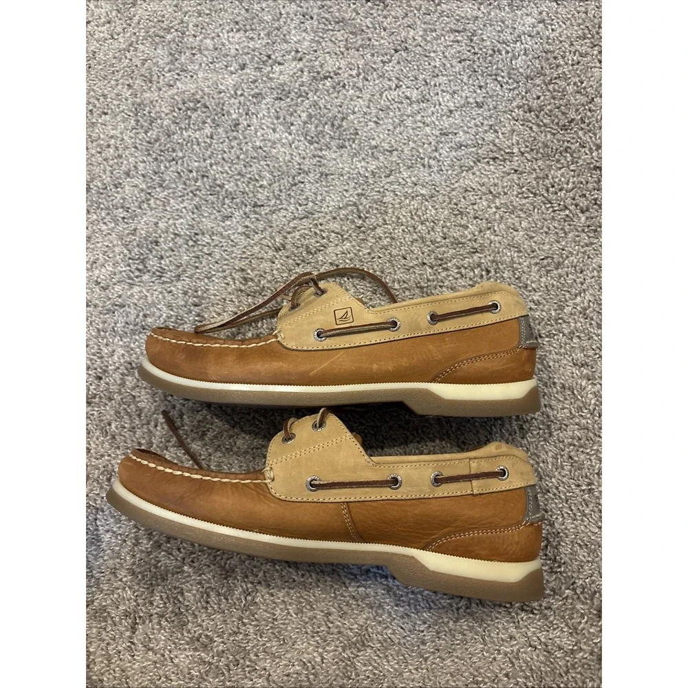 Sperry Mens Top Sider Shoes Size 11.5S Tan & Brown Defender 2 Eye Tie Leather Up